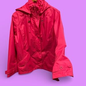 Cute petal pink Lands End rain jacket with hood pockets windbreaker lined